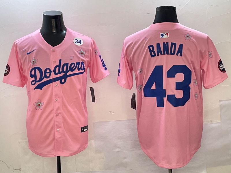 Men Los Angeles Dodgers #43 Banda Pink Sakura Edition 2025 Nike MLB Jersey style 8->los angeles dodgers->MLB Jersey